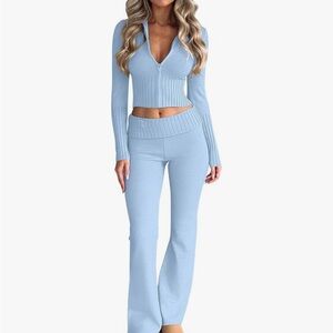 Amazon Women's Sky Blue Ribbed Knit Ensemble
